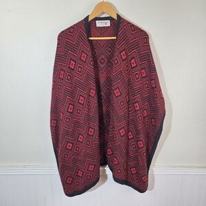 Alpafina Alpaca Shawl Wrap Red Black Geometric Poncho Cape One Size Peru